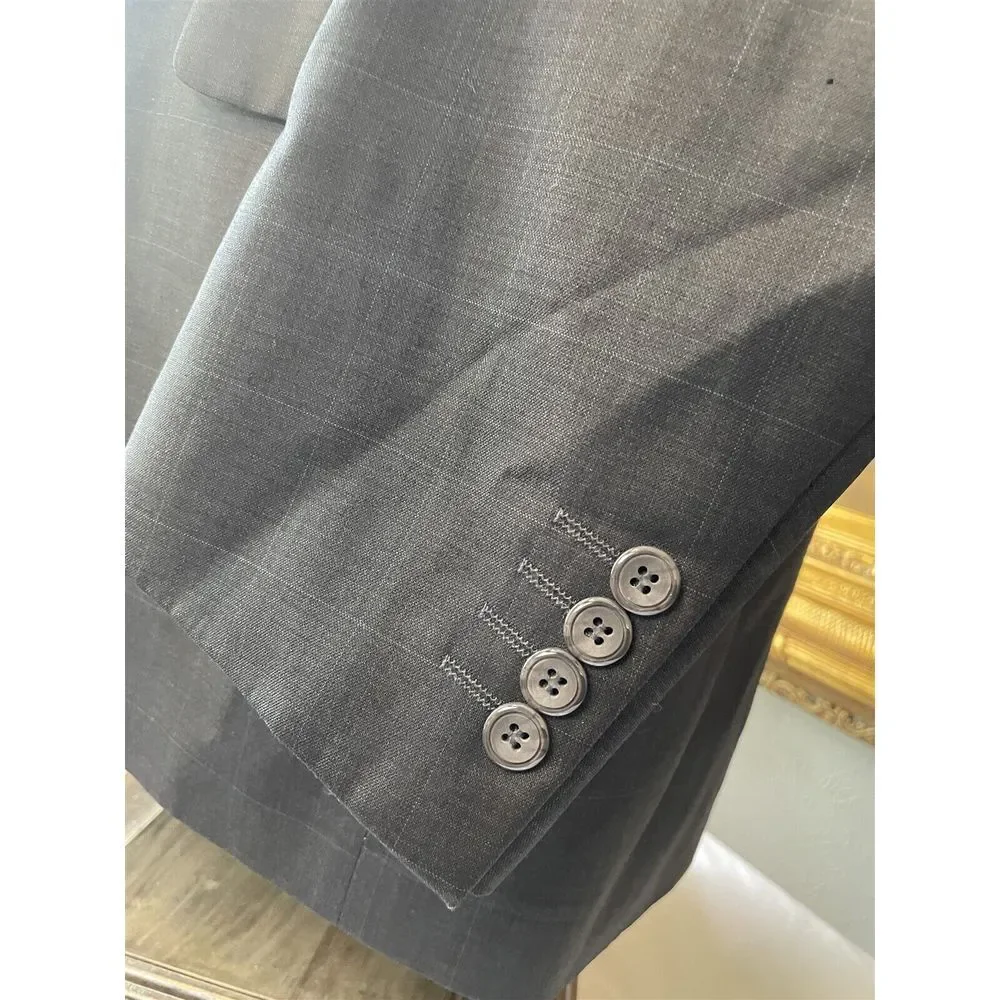 Vitali 50L 40 x 28 3pc Dark Gray Subtle Windowpane 4Btn Suit‎ Vest Waistcoat